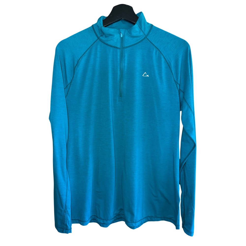 Paradox Womens XL Merino Blend 1/4 Zip Base Layer Teal Long Sleeve Thumbholes - Picture 2 of 7